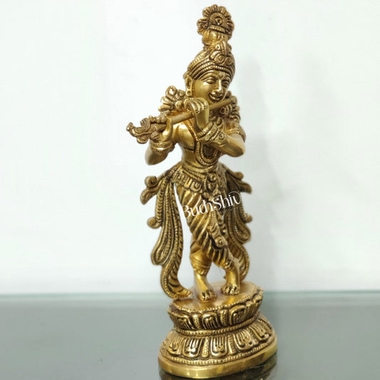 Exquisite Handcrafted Krishna Brass Statue | Height 9.5 Inch