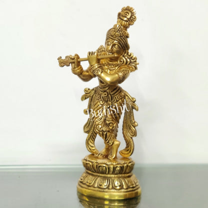 Exquisite Handcrafted Krishna Brass Statue | Height 9.5 Inch
