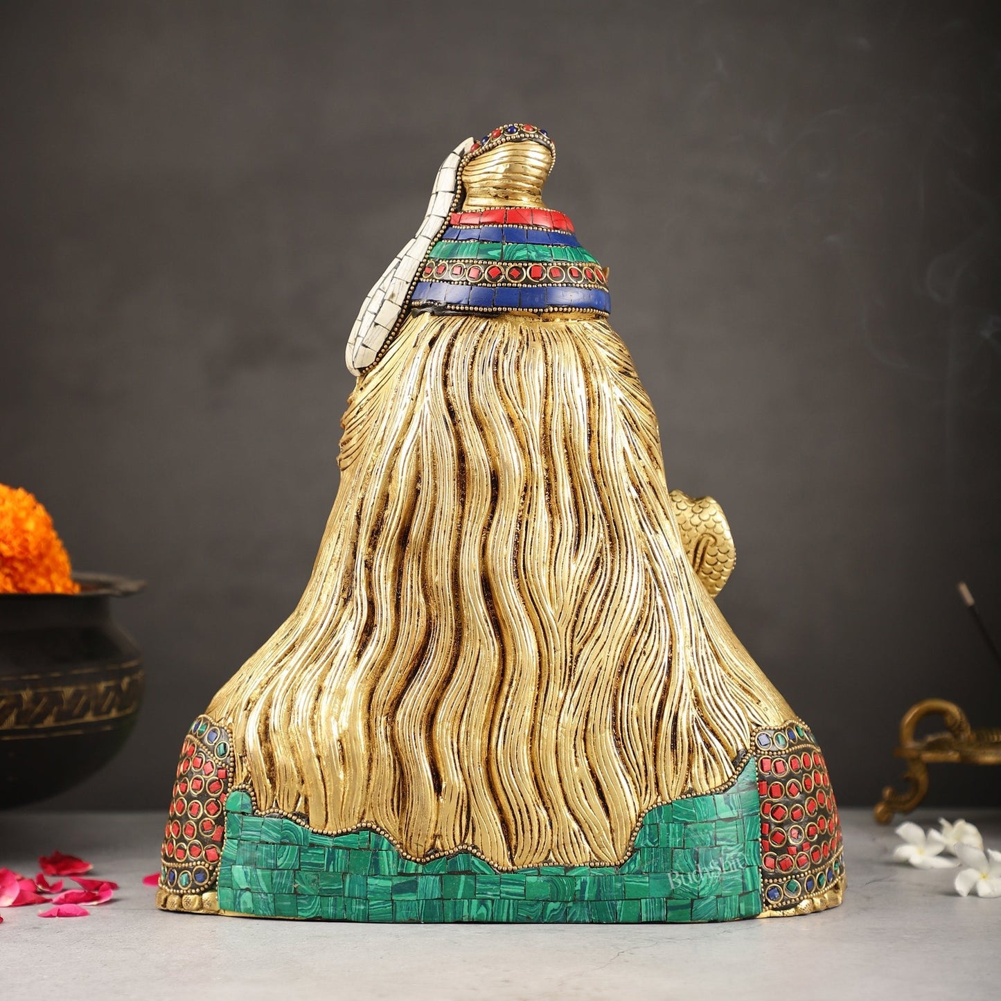 Exquisite Handcrafted Lord Shiva Bust Statue - Superfine Brass Tabletop Decor 12" with stonework