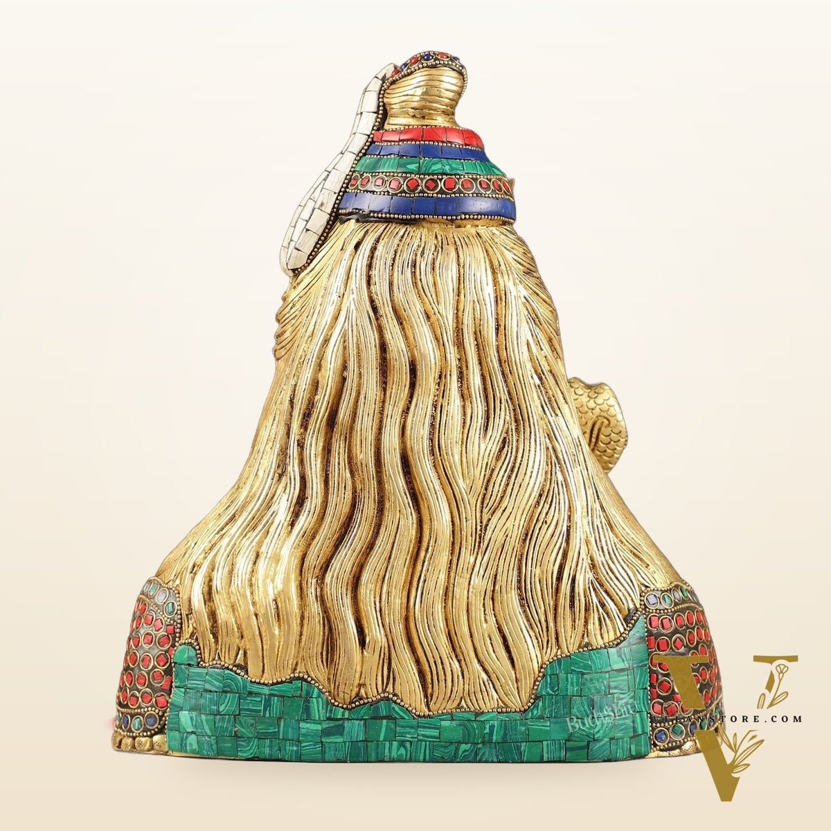 Exquisite Handcrafted Lord Shiva Bust Statue - Superfine Brass Tabletop Decor 12" with stonework