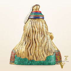 Exquisite Handcrafted Lord Shiva Bust Statue - Superfine Brass Tabletop Decor 12" with stonework