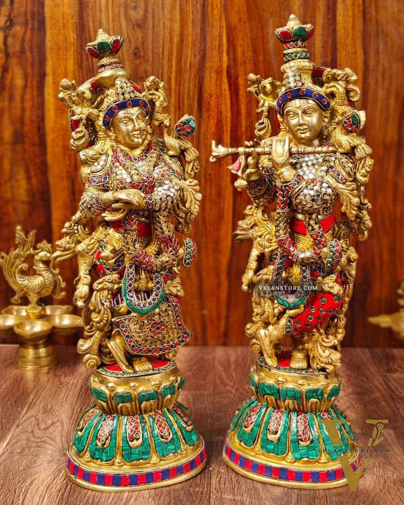 Exquisite Handcrafted Pure Brass Radha Krishna Statues - 21" Height | Made in India