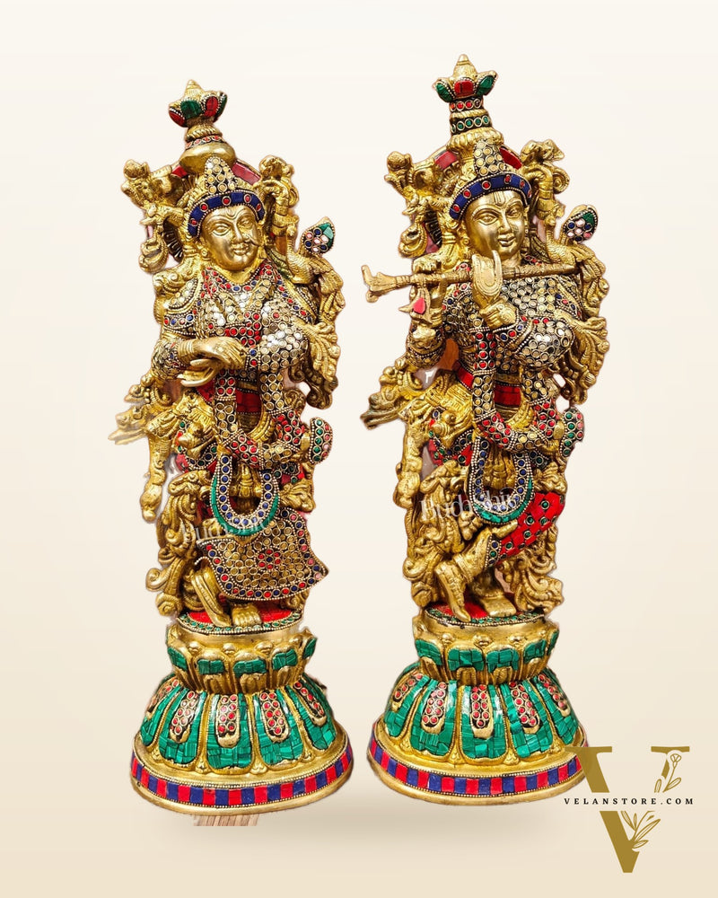 Exquisite Handcrafted Pure Brass Radha Krishna Statues - 21" Height | Made in India