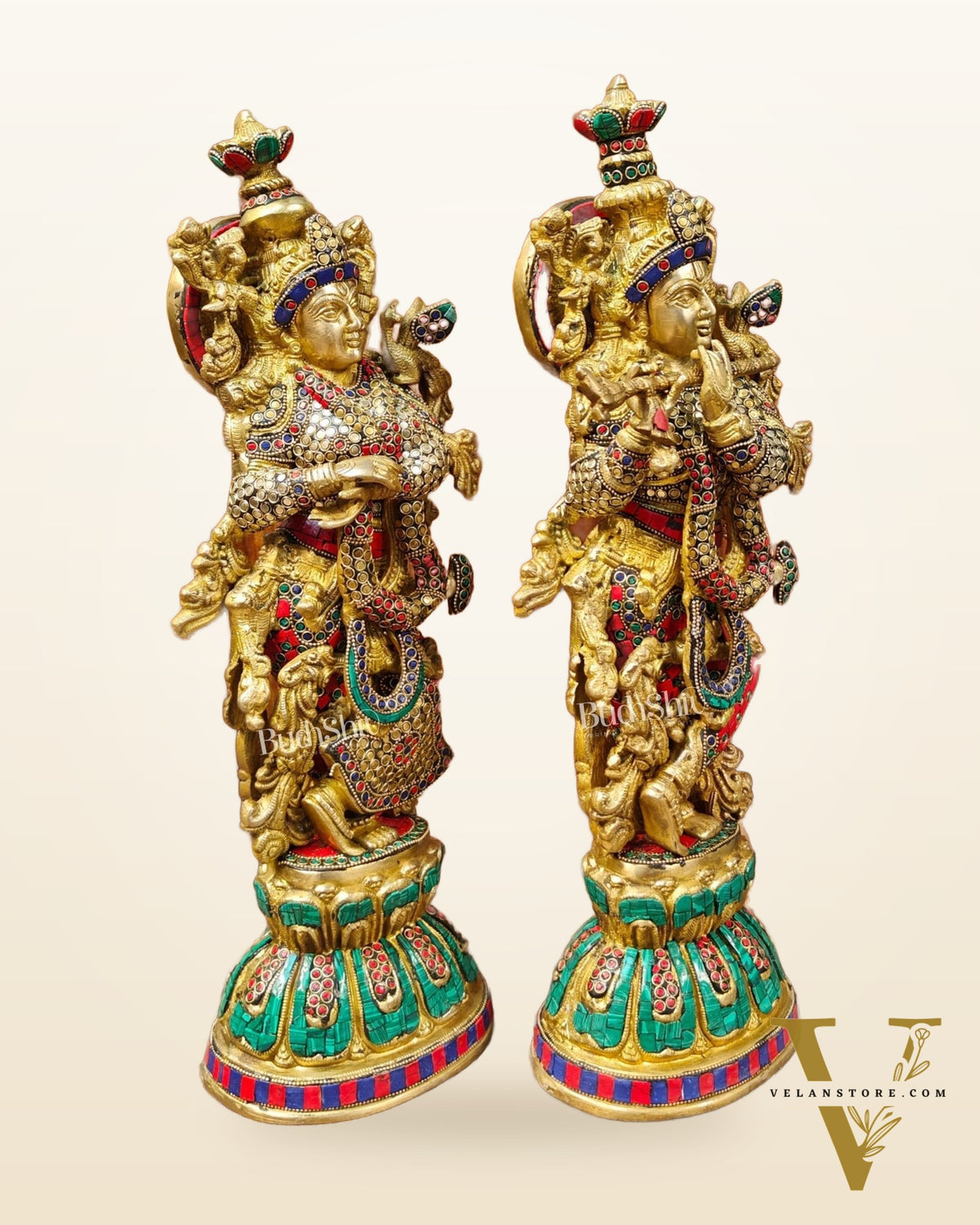 Exquisite Handcrafted Pure Brass Radha Krishna Statues - 21" Height | Made in India