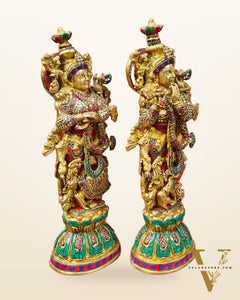 Exquisite Handcrafted Pure Brass Radha Krishna Statues - 21" Height | Made in India