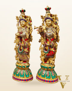Exquisite Handcrafted Pure Brass Radha Krishna Statues - 21" Height | Made in India