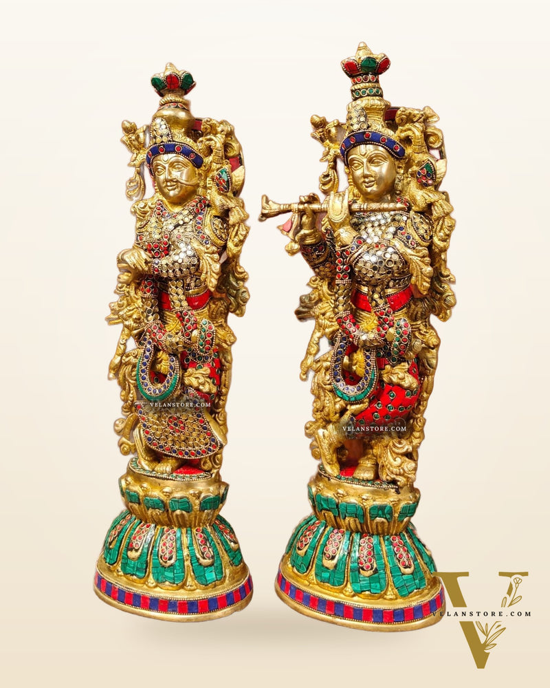 Exquisite Handcrafted Pure Brass Radha Krishna Statues - 21" Height | Made in India