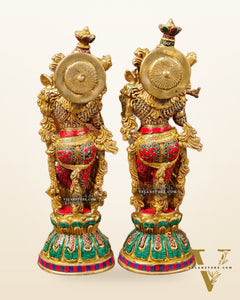 Exquisite Handcrafted Pure Brass Radha Krishna Statues - 21" Height | Made in India