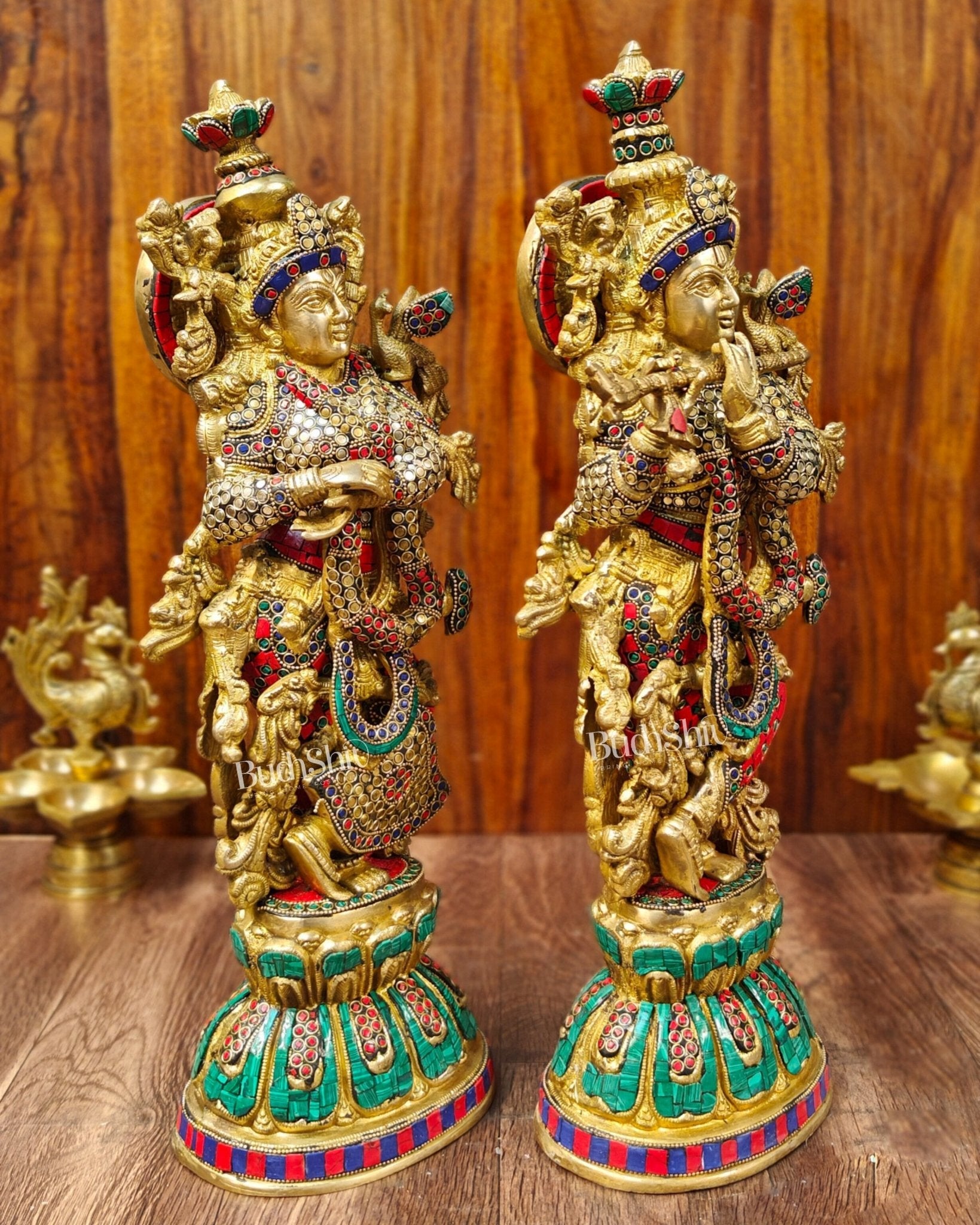 Exquisite Handcrafted Pure Brass Radha Krishna Statues - 21" Height | Made in India
