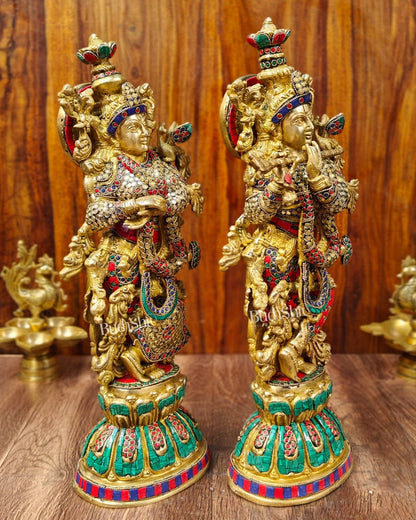 Exquisite Handcrafted Pure Brass Radha Krishna Statues - 21" Height | Made in India