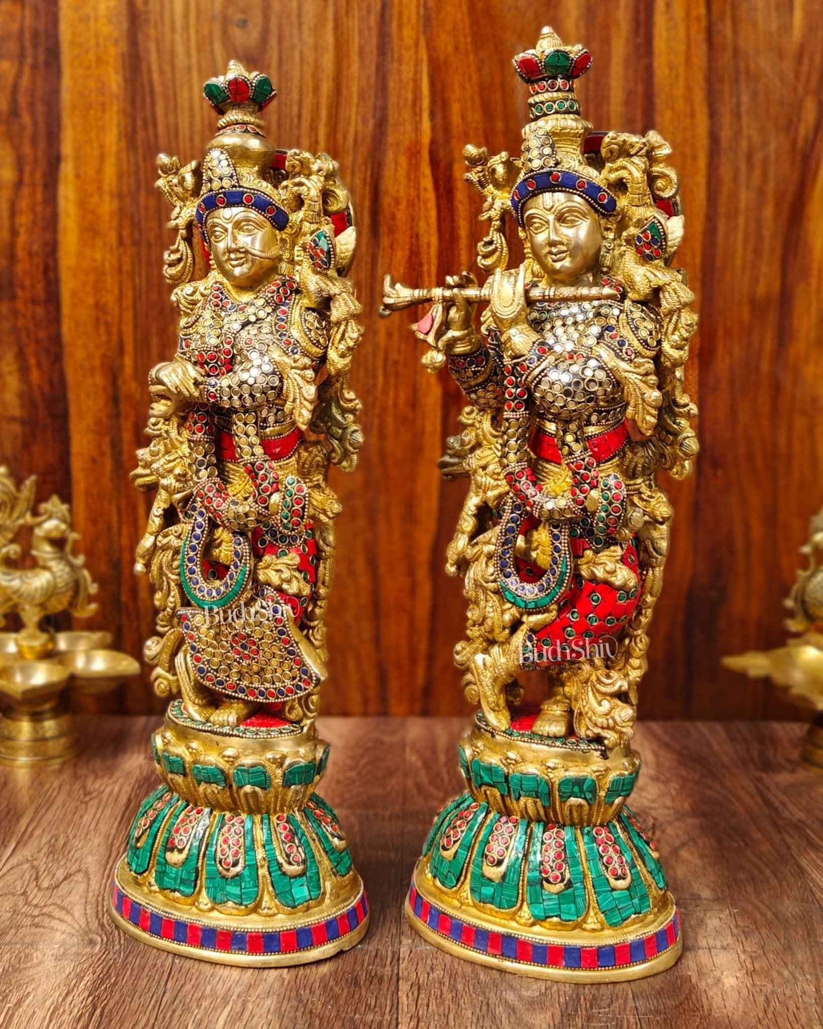 Exquisite Handcrafted Pure Brass Radha Krishna Statues - 21" Height | Made in India