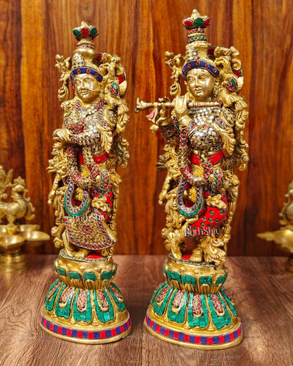 Exquisite Handcrafted Pure Brass Radha Krishna Statues - 21" Height | Made in India