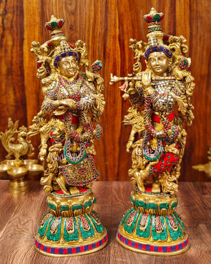 Exquisite Handcrafted Pure Brass Radha Krishna Statues - 21" Height | Made in India