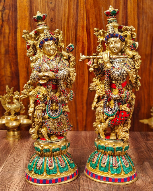Exquisite Handcrafted Pure Brass Radha Krishna Statues - 21" Height | Made in India