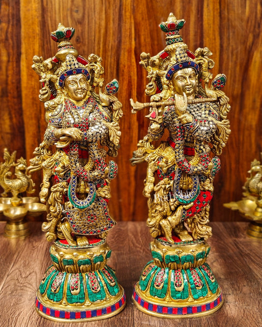 Exquisite Handcrafted Pure Brass Radha Krishna Statues - 21" Height | Made in India