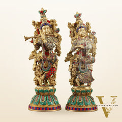 Exquisite Handcrafted Pure Brass Radha Krishna Statues - 21"