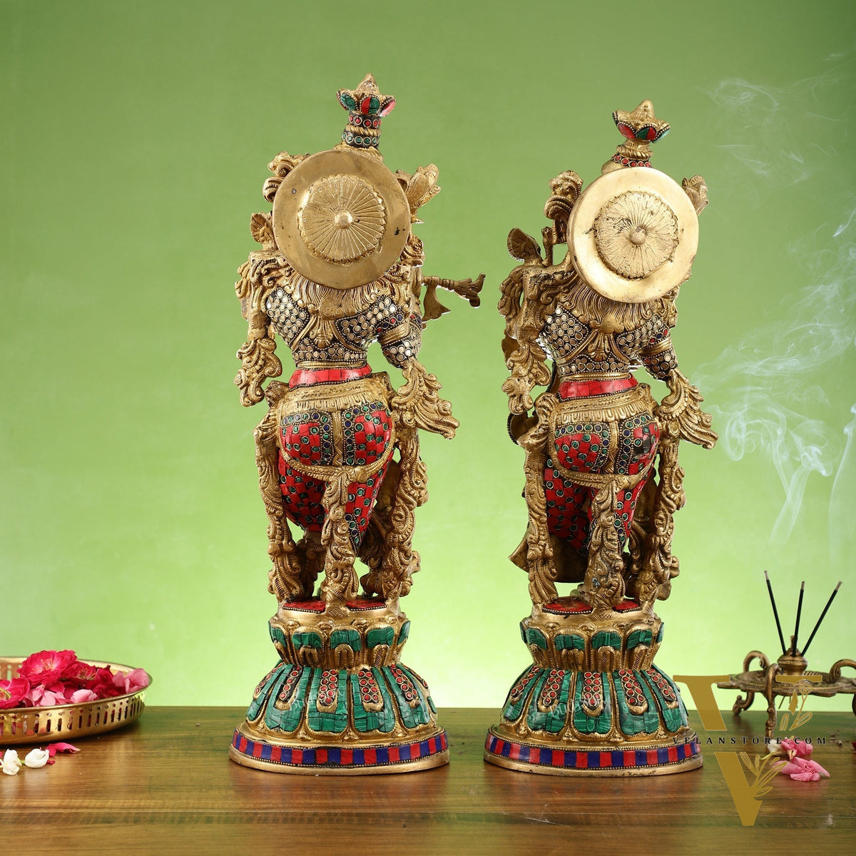 Exquisite Handcrafted Pure Brass Radha Krishna Statues - 21"