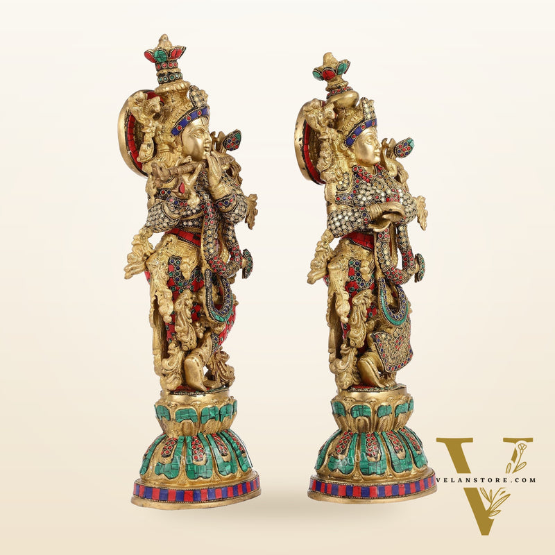 Exquisite Handcrafted Pure Brass Radha Krishna Statues - 21"