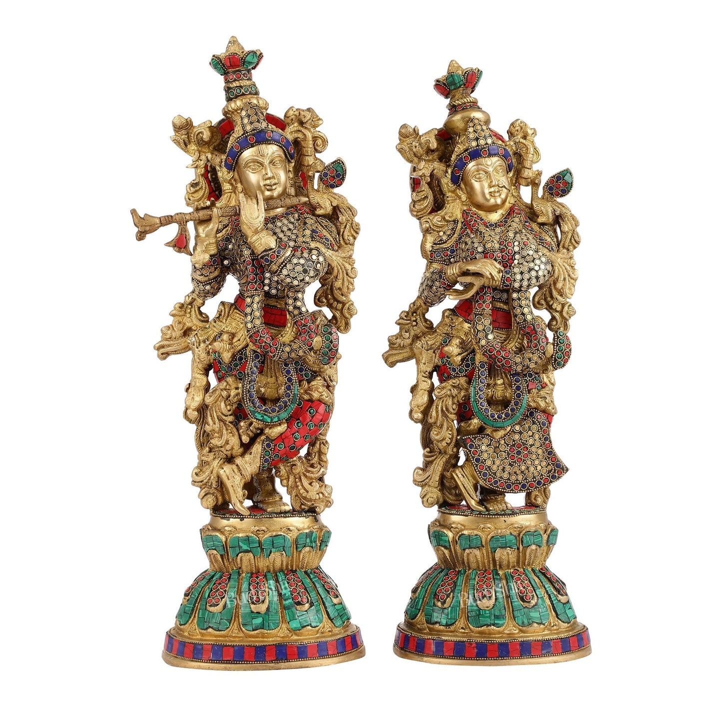 Exquisite Handcrafted Pure Brass Radha Krishna Statues - 21"