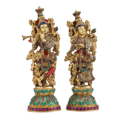 Exquisite Handcrafted Pure Brass Radha Krishna Statues - 21"