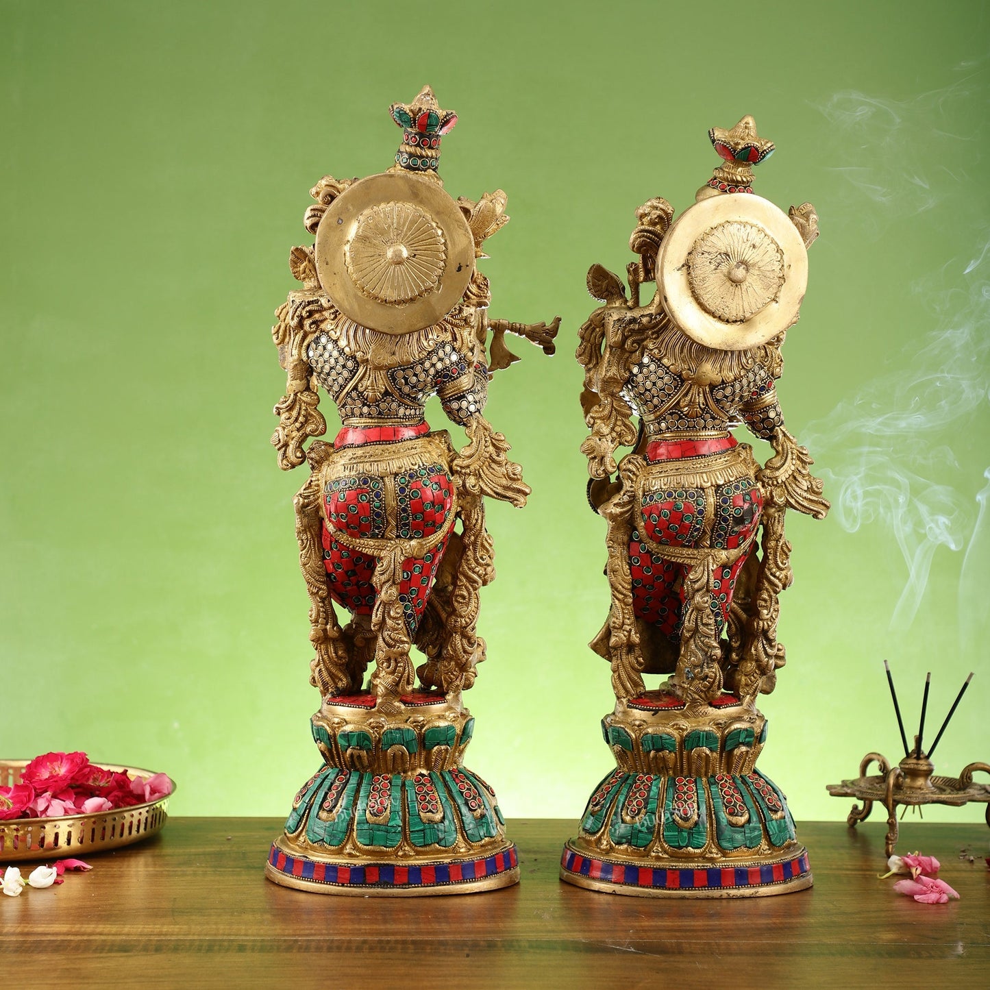 Exquisite Handcrafted Pure Brass Radha Krishna Statues - 21"