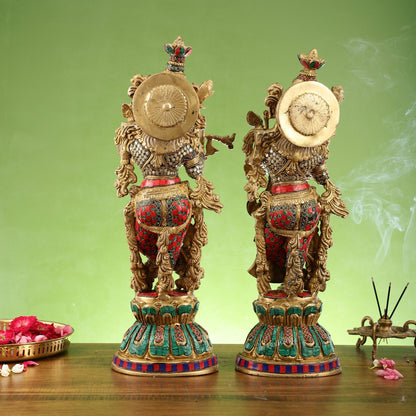 Exquisite Handcrafted Pure Brass Radha Krishna Statues - 21"