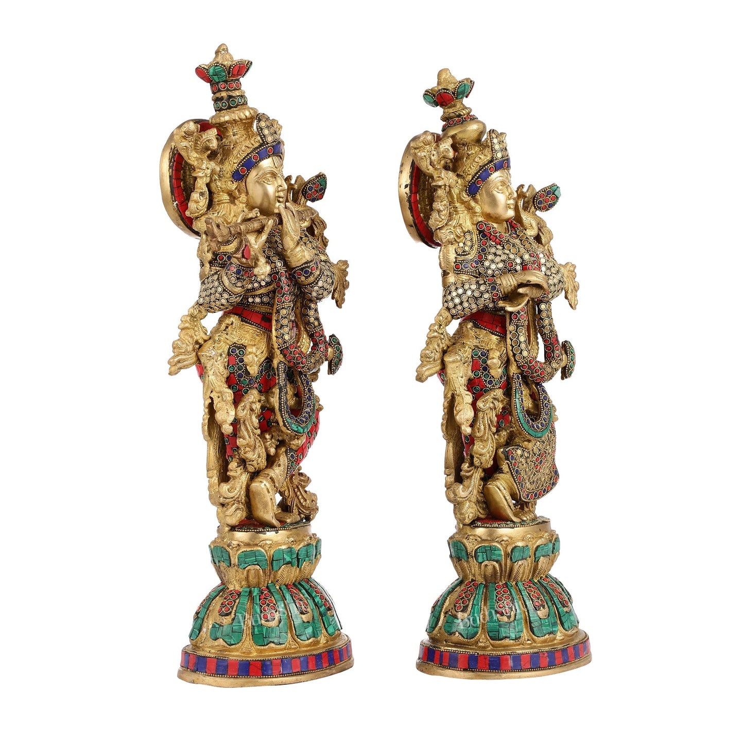 Exquisite Handcrafted Pure Brass Radha Krishna Statues - 21"