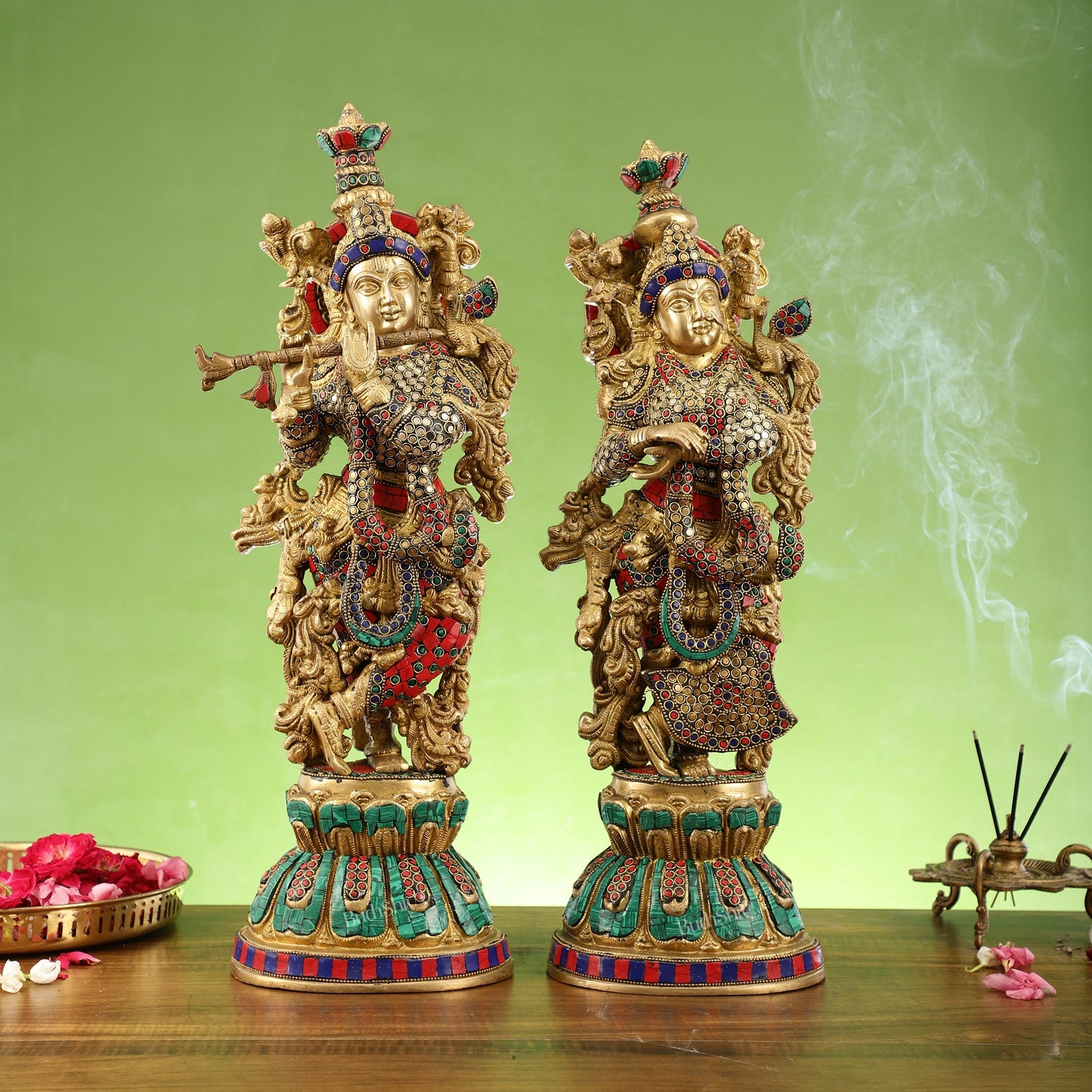 Exquisite Handcrafted Pure Brass Radha Krishna Statues - 21"