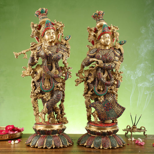 Exquisite Handcrafted Radha Krishna Brass Idols - 26" Height