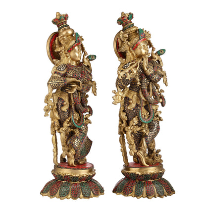 Exquisite Handcrafted Radha Krishna Brass Idols - 26" Height