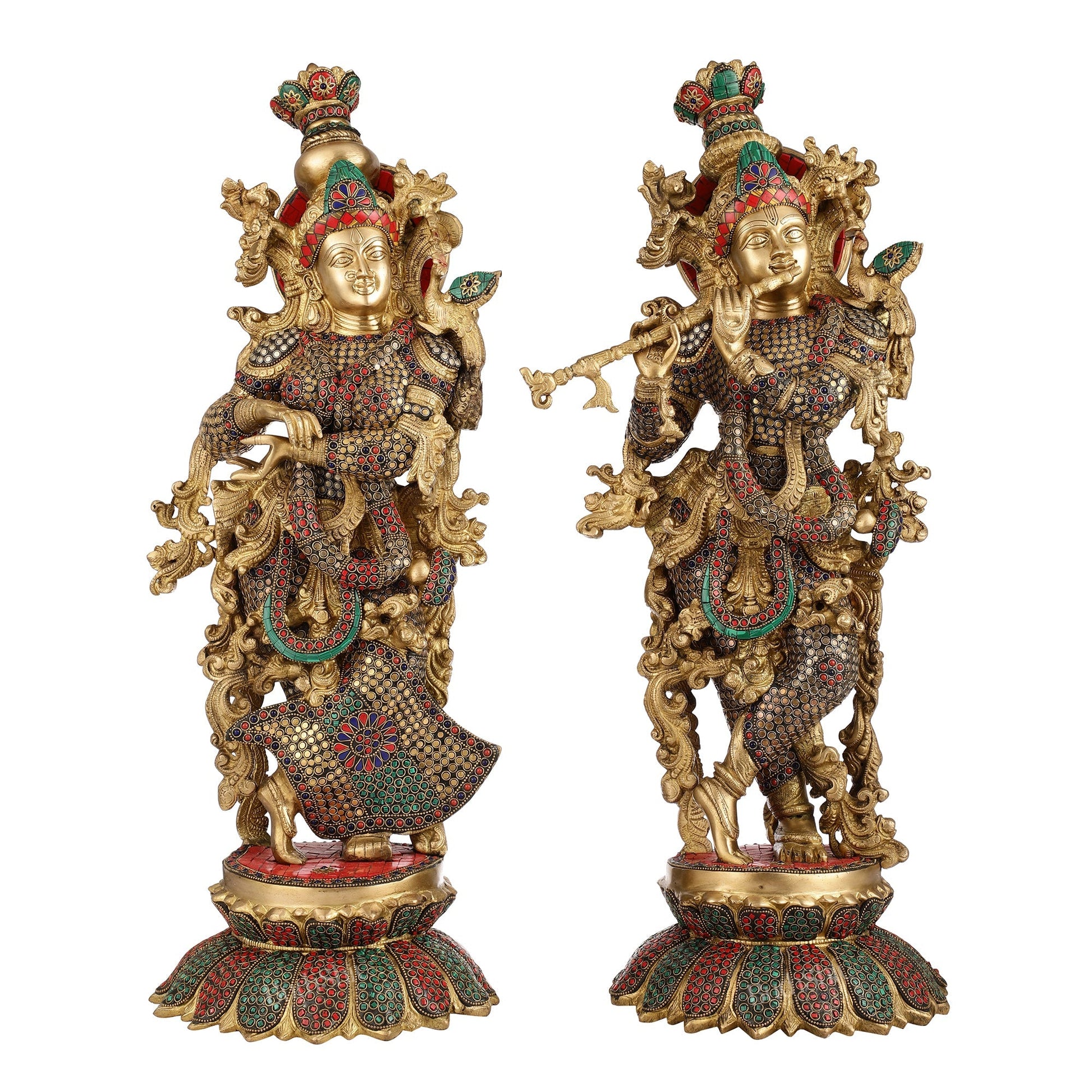 Exquisite Handcrafted Radha Krishna Brass Idols - 26" Height