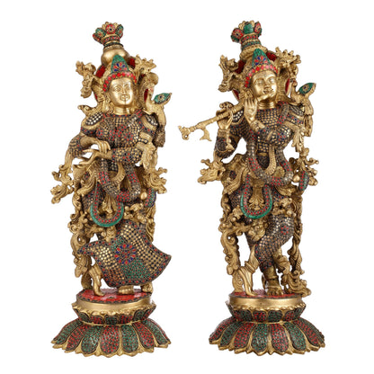 Exquisite Handcrafted Radha Krishna Brass Idols - 26" Height