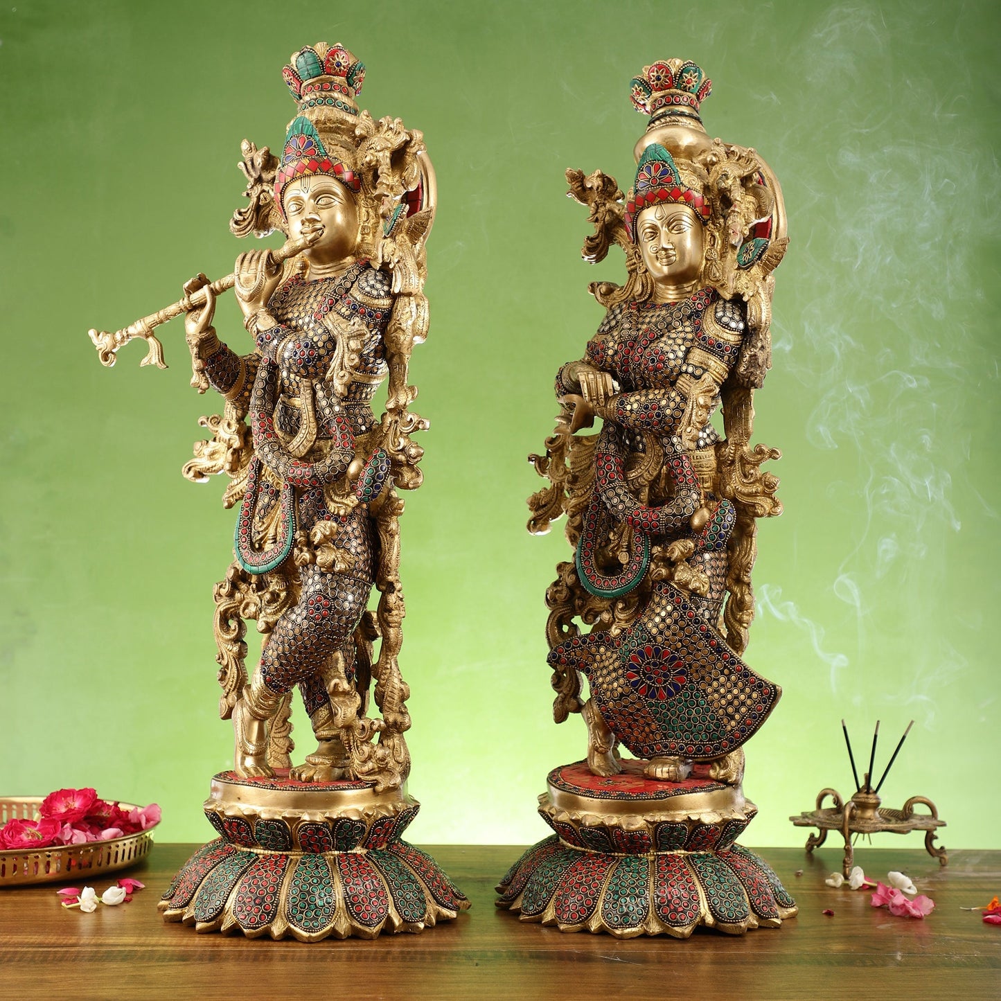Exquisite Handcrafted Radha Krishna Brass Idols - 26" Height