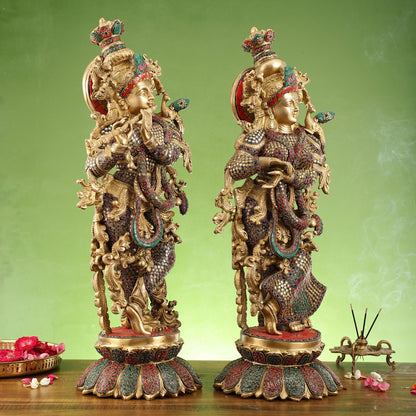 Exquisite Handcrafted Radha Krishna Brass Idols - 26" Height