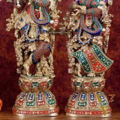 Exquisite Handmade Radha Krishna Idol Pair with Meenakari Stonework – 30 Inch