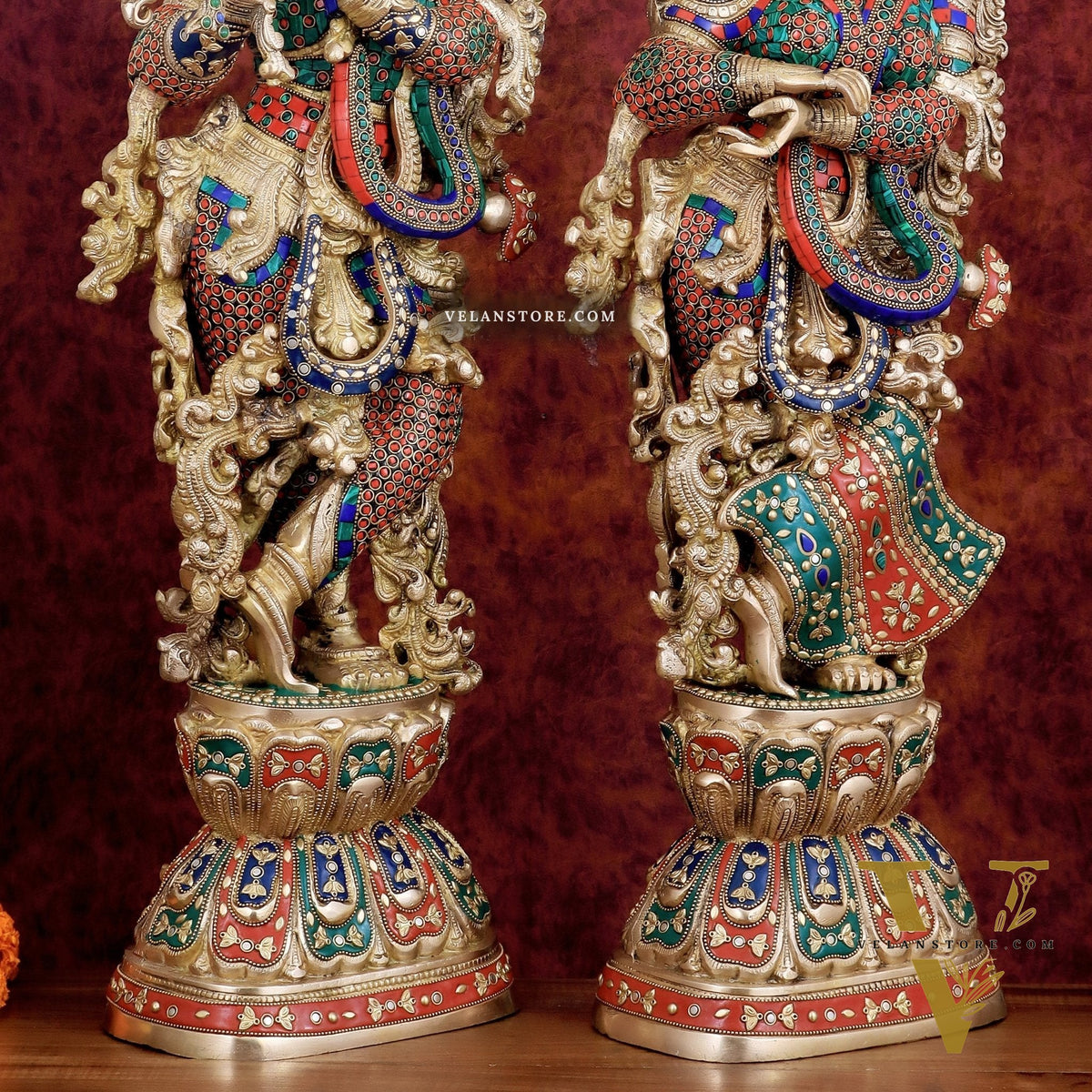 Exquisite Handmade Radha Krishna Idol Pair with Meenakari Stonework – 30 Inch