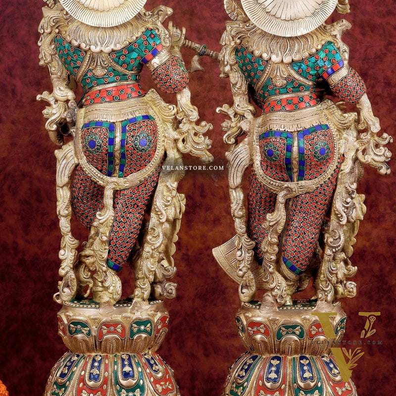 Exquisite Handmade Radha Krishna Idol Pair with Meenakari Stonework – 30 Inch