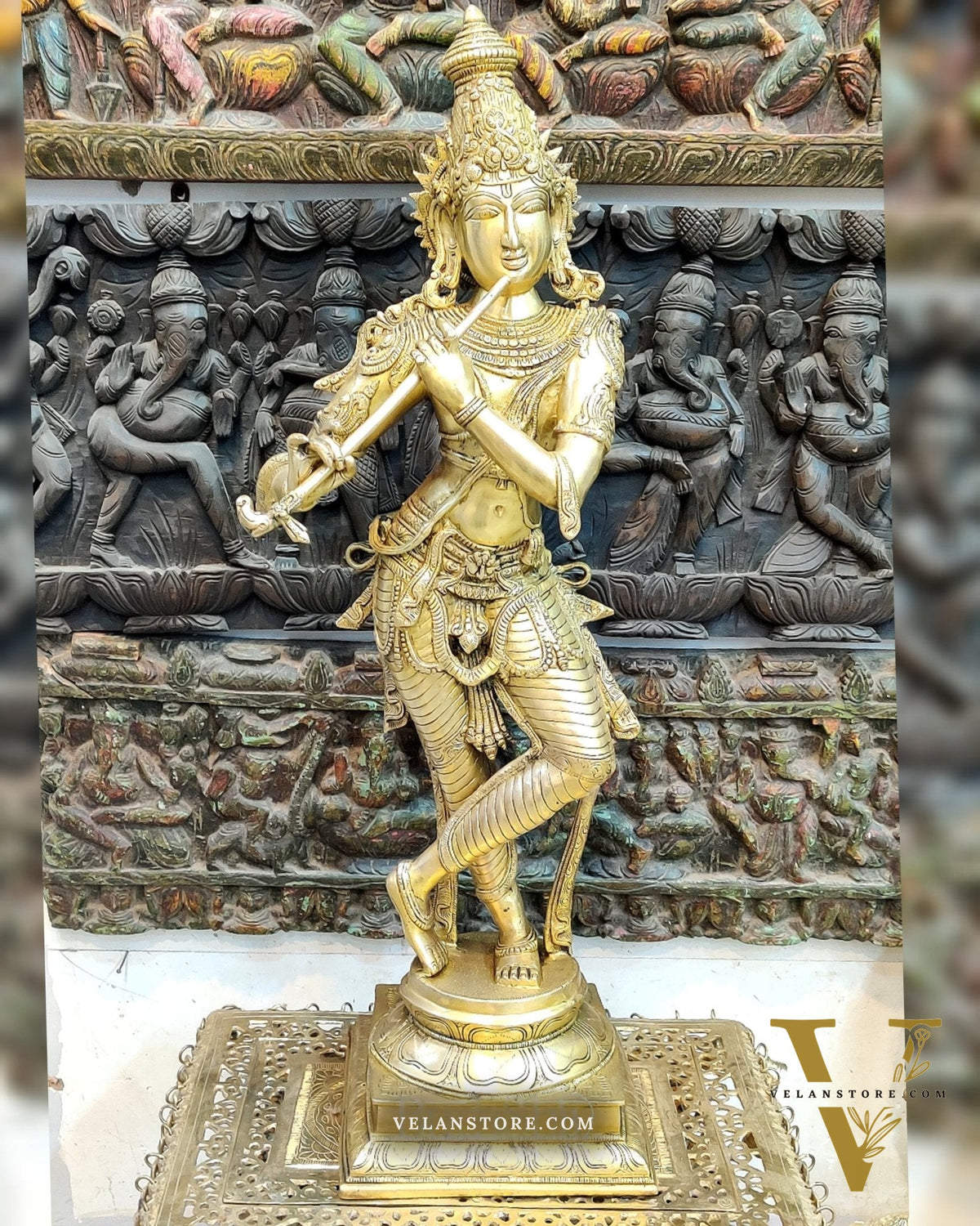 Exquisite Krishna Brass Statue 35 inch