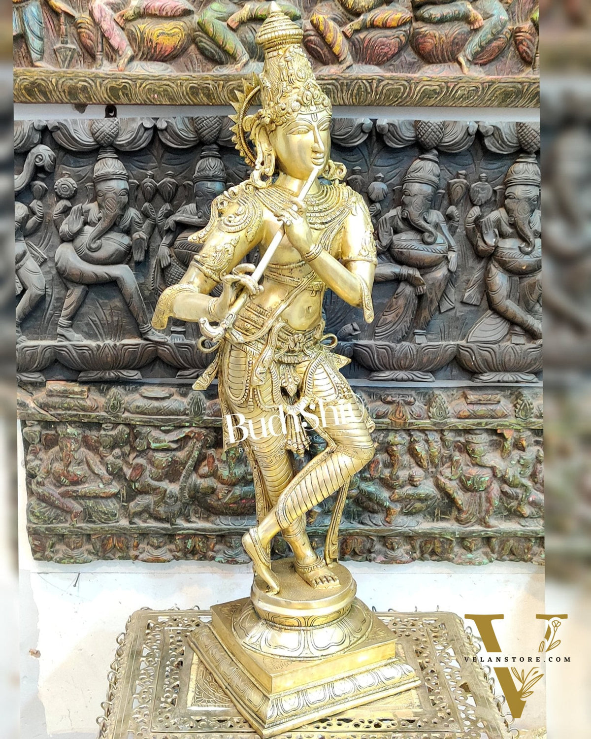 Exquisite Krishna Brass Statue 35 inch