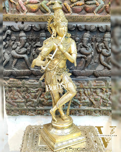 Exquisite Krishna Brass Statue 35 inch