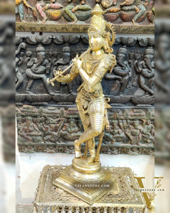 Exquisite Krishna Brass Statue 35 inch