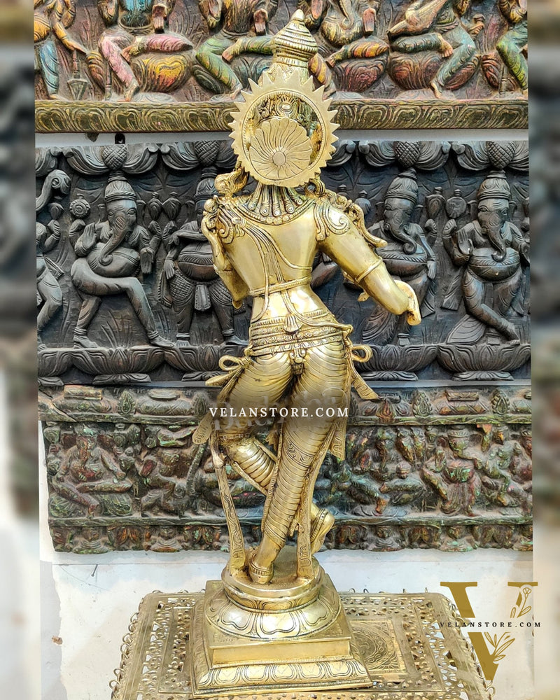 Exquisite Krishna Brass Statue 35 inch