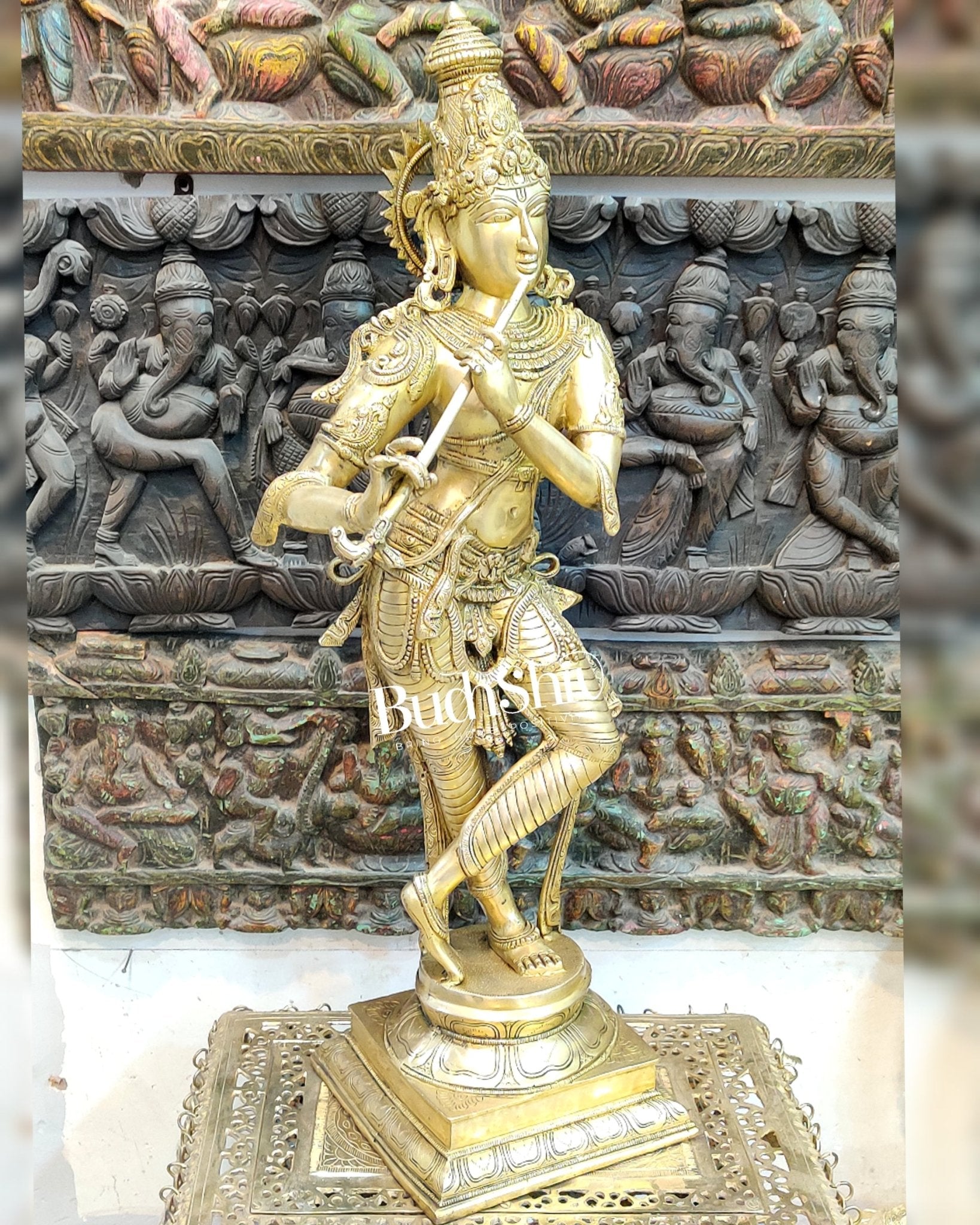 Exquisite Krishna Brass Statue 35 inch