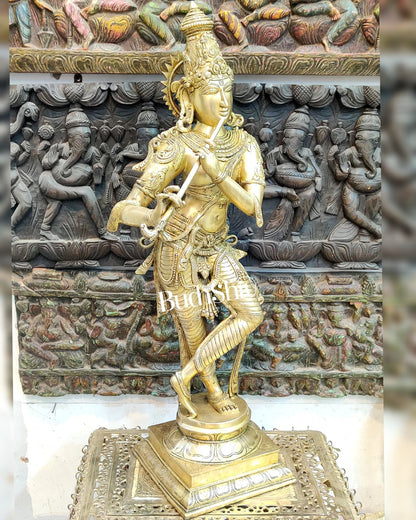 Exquisite Krishna Brass Statue 35 inch