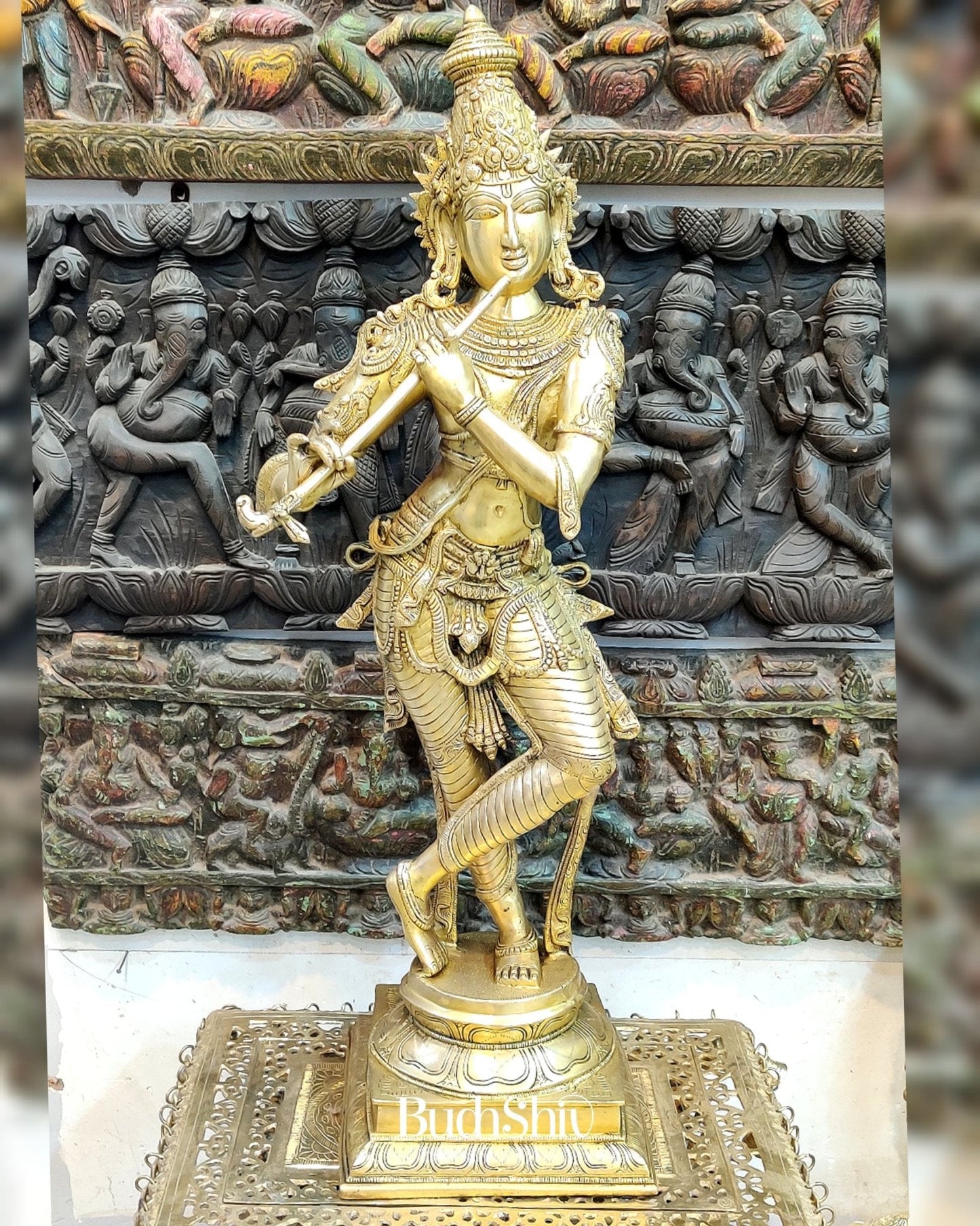 Exquisite Krishna Brass Statue 35 inch