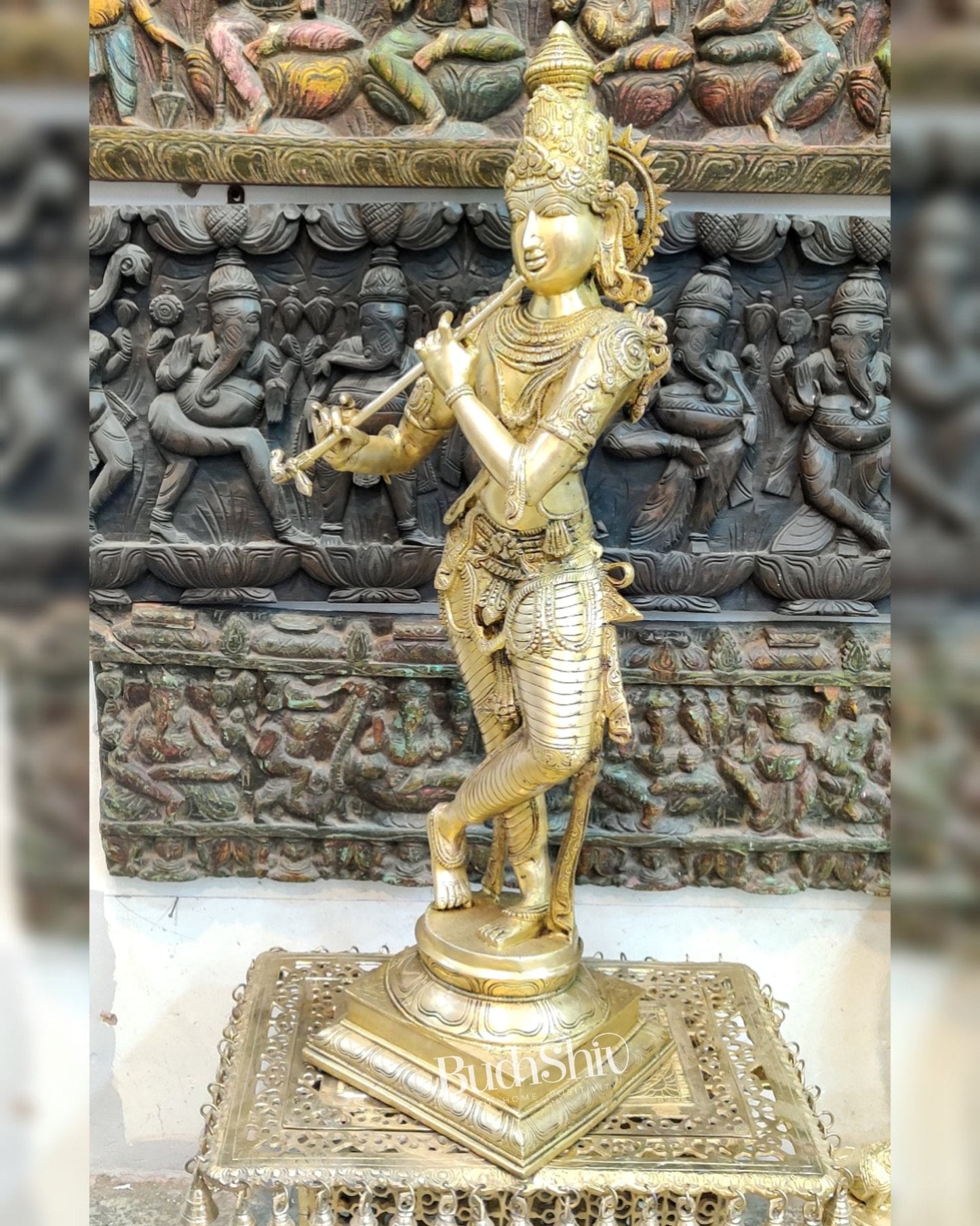 Exquisite Krishna Brass Statue 35 inch