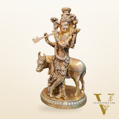 Exquisite Krishna with cow 10 inch Brass Idol