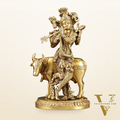 Exquisite Krishna with cow 10 inch Brass Idol