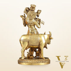 Exquisite Krishna with cow 10 inch Brass Idol