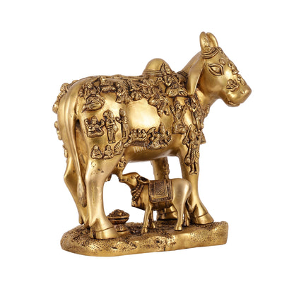 Exquisite large Brass Kamdhenu Cow with Calf Idol